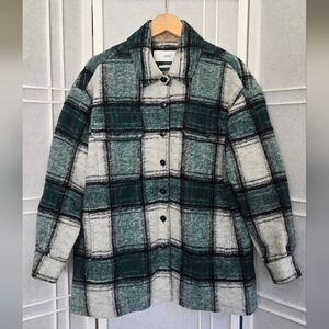 NWOT! Closed Teal and Gray Checkered Utility Jacket Wool Blend
